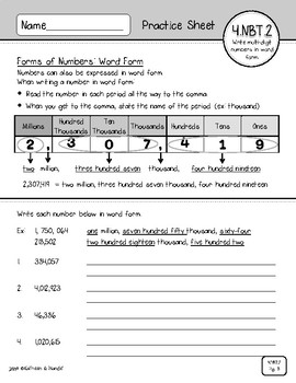 4 NBT 1 4 NBT 2: Place Value Number Forms Compare Numbers (Practice