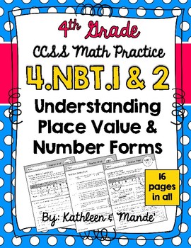 Preview of 4.NBT.1 & 4.NBT.2: Place Value, Number Forms, Compare Numbers (Practice Sheets)
