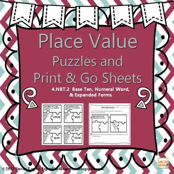 Preview of 4.NBT.2 PLACE VALUE PUZZLES AND PRINT & GO SHEETS