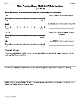 Preview of (4.NBT.3) Round Multi-Digit Whole Numbers:4th Grade Common Core Math Worksheets
