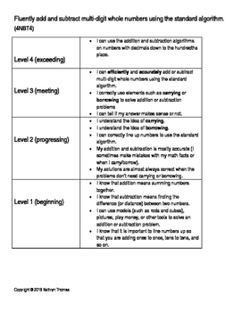 Preview of 4NBT4 (4.NBT.B.4) Learning Progression