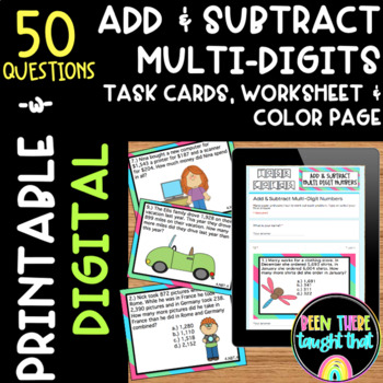 Preview of 4th Grade Adding & Subtracting Multi Digits Worksheet and Distance Learning