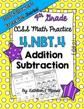 Preview of {FREEBIE} 4.NBT.4 Practice Sheets: Addition and Subtraction