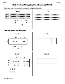 Preview of (4.NBT.5) Multiplying Whole Numbers:4th Grade Common Core Math Worksheets