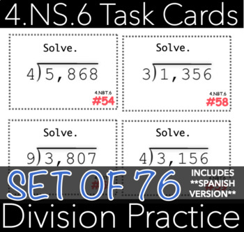 Preview of 4.NBT.6 Task Cards: Division (w/ Spanish Version)