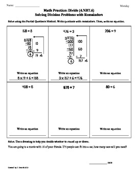 Preview of (4.NBT.6)Dividing Whole Numbers Part 2: 4th Grade Common Core Worksheets