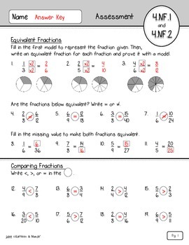 4 Nf 1 4 Nf 2 Assessment Equivalent And Comparing Fractions Tpt