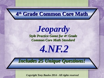 Preview of 4.NF.2 4th Grade Math Jeopardy Game  - Compare Two Fractions w/ Google Slides