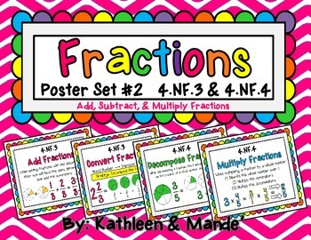 Preview of 4.NF.3 & 4 Poster Set: Add, Subtract, & Multiply Fractions