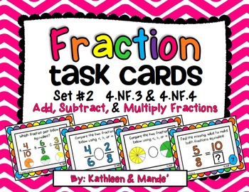 Preview of 4.NF.3 & 4.NF.4 Task Cards: Add, Subtract, & Multiply Fractions