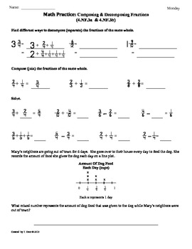 Preview of (4.NF.3a&b)Composing and Decomposing Fractions:4th Grade Math Worksheets
