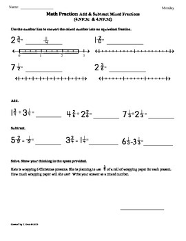 Preview of (4.NF.3c&d)Adding and Subtracting Fractions:4th Grade Math Worksheets