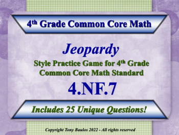 Preview of 4.NF.7 4th Grade Math Jeopardy - Compare Decimals to Hundredths w/ Google Slides