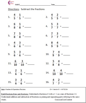4.NF.A.1, 4.NF.A.2, 4.NF.B.3a-d Fractions Fourth Grade Common Core Math ...