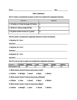 4.OA.1 Assessment by Charles Pueschel | Teachers Pay Teachers