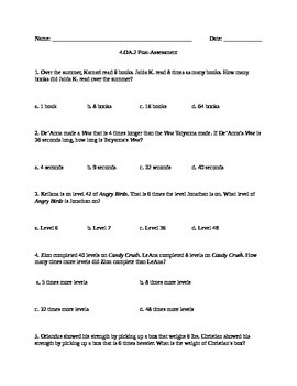 Preview of 4.OA.2 Assessment