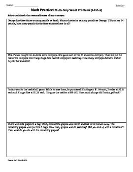 4oa3 multi step word problems4th grade common core worksheets