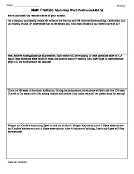 Preview of (4.OA.3) Multi-Step Word Problems:4th Grade Common Core Worksheets