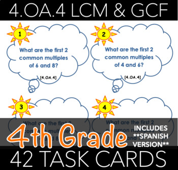 Preview of 4.OA.4 Task Cards: LCM and GCF (w/ Spanish Version)