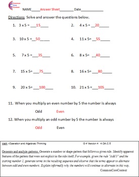 4.OA.B.4, 4.OA.C.5 Fourth Grade Common Core Math Worksheets | TPT