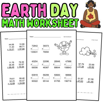 Preview of 4TH 5TH EARTH DAY MATH ACTIVITY WORKSHEET ADDITION MULTIPLICATION WORD PROBLEM