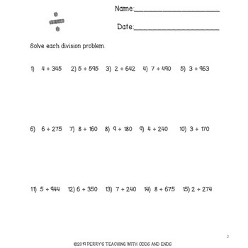 4th grade long division practice worksheets and assessment