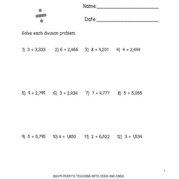 4th grade long division practice worksheets and assessment