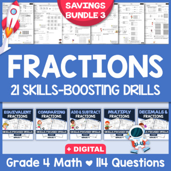 Preview of 4TH GRADE FRACTIONS: 21 Skills-Boosting Math Worksheets