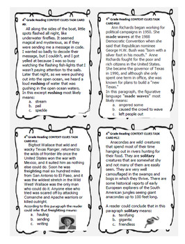 4th Grade STAAR Reading Context Clues, 40 "Short Passages" Task Cards