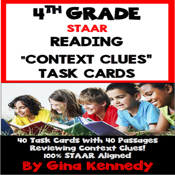 Preview of 4th Grade STAAR Reading Context Clues, 40 "Short Passages" Task Cards