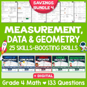 Preview of 4TH GRADE MEASUREMENT, DATA & GEOMETRY: 25 Skills-Boosting Math Worksheets