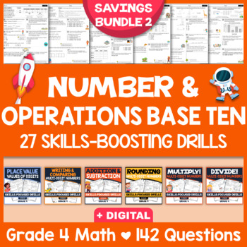 Preview of 4TH GRADE NUMBER & OPERATIONS BASE TEN: 27 Skills-Boosting Math Worksheets