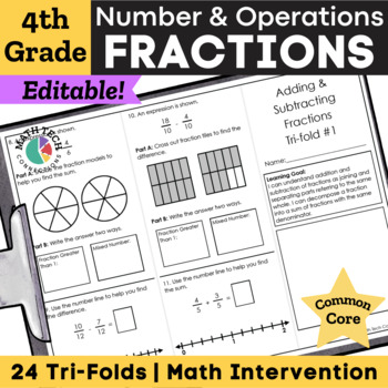 Preview of 4th Grade Math Intervention Fractions & Decimals 4th Grade Math Review Test Prep