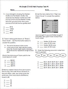 5 exam grade math 4th Plus Math Financial Tests, Grade STAAR Bonus Practice