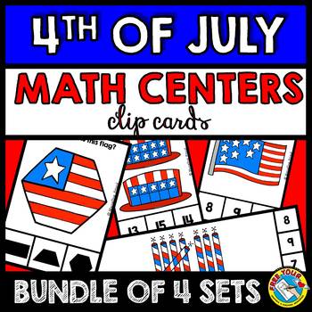Preview of 4TH OF JULY ACTIVITY KINDERGARTEN MATH CENTERS CLIP CARDS COUNT 2D SHAPES