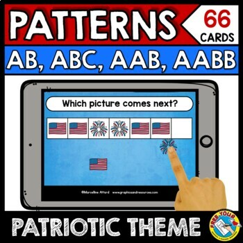 Preview of 4TH OF JULY BOOM CARD PATTERNING ACTIVITY 1ST GRADE KINDERGARTEN MORNING WORK