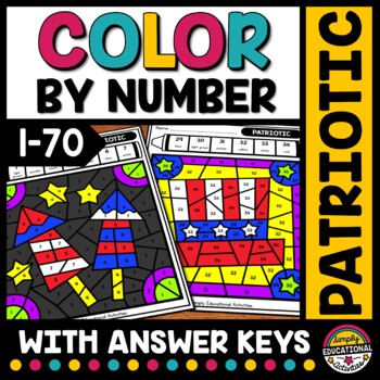 Preview of 4TH OF JULY MATH ACTIVITY COLOR BY NUMBER WORKSHEETS COLORING PAGES SHEETS