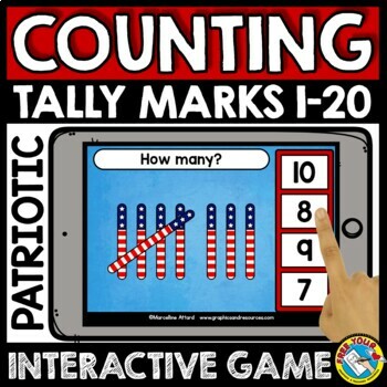 Preview of MEMORIAL DAY MATH BOOM CARDS ACTIVITY KINDERGARTEN TALLY MARK COUNTING GAME
