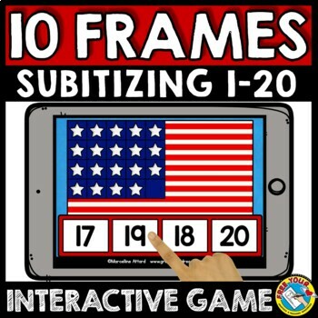 Preview of 4TH OF JULY MATH BOOM CARDS USA FLAG ACTIVITY KINDERGARTEN TEN FRAME COUNT 20