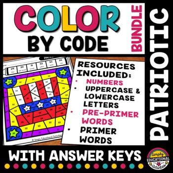 Preview of 4TH OF JULY MATH ELA ACTIVITY COLOR BY NUMBER LETTER SIGHT WORD COLORING PAGE