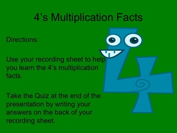 Preview of 4's Multiplication Facts Powerpoint with study tips