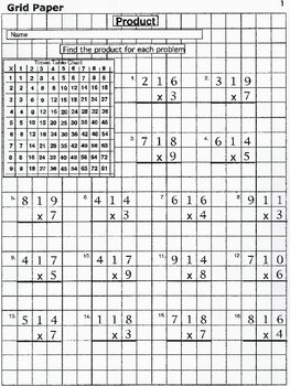 Preview of 4th, 5th, 6th Grade Grid Paper Multiplication and Division