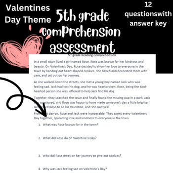 Preview of 4th, 5th, 6th grade reading comprehension assessment/ Valentines Themed stories