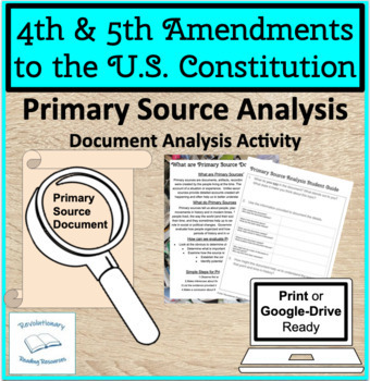 Preview of 4th & 5th Amendments US Constitution Primary Source Document Analysis Activity