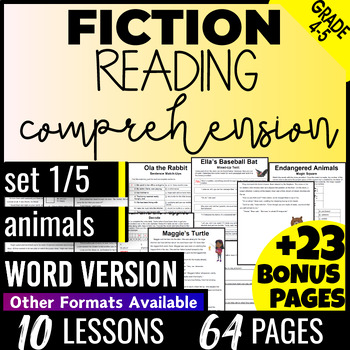 Preview of 4th 5th Grade Animals Fiction Reading Passages and Questions Word Document