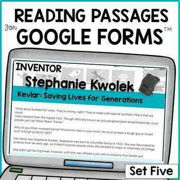 Preview of 4th & 5th Grade Digital Reading Passages & Questions: Google Forms™  {Inventors}