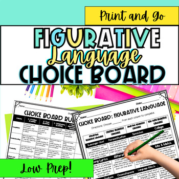 Preview of 4th 5th Grade End of Year Choice Board Figurative Language Activity Worksheet