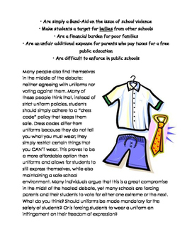 4th/5th Grade FSA Writing Prompt: Mandatory Uniforms? (Opinion Paper)