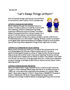 4th/5th Grade FSA Writing Prompt: Mandatory Uniforms? (Opinion Paper)