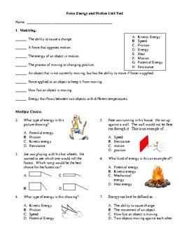 4th 5th Grade Force And Motion Unit Test By Kimberly Wheat Tpt